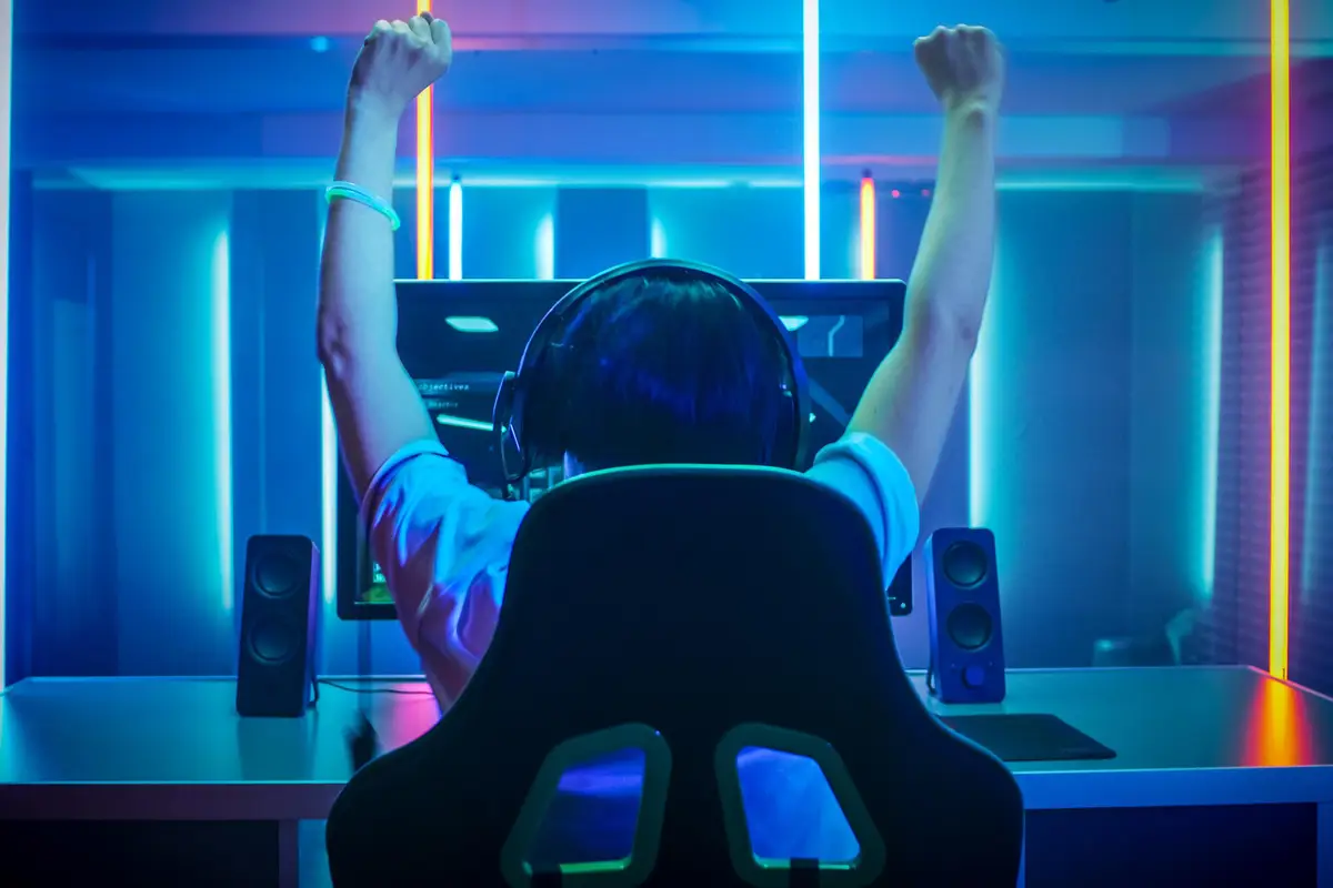 Competitive gaming setup with neon lights